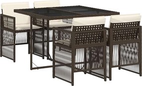 vidaXL Set mobilier de grădină, 5 piese, cu perne, maro, poliratan