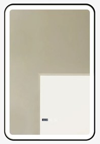 Oglindă Baie LED și Dezaburire Elit's Premium cu Senzor Touch, Lumina Rece, Caldă și Neutră, 60x90cm, cu rama Negru Antichizat, Ceas