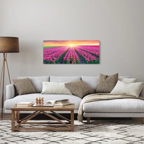 Tablou cu câmp de lalele cu soare (120x50 cm)