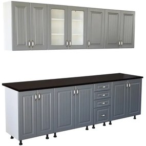 Bucatarie Zebra 260 cm din MDF Gri cu blat gros termoizolant negru