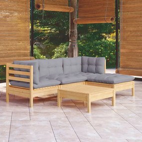 Set mobilier gradina cu perne gri, 5 piese, lemn de pin Maro  si gri