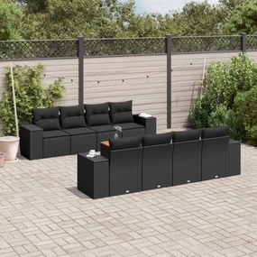 vidaXL Set mobilier de grădină cu perne, 9 piese, negru, poliratan