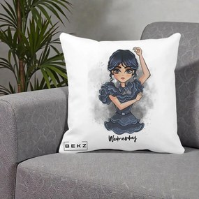 Perna Personalizata Wednesday Addams Dancing Queen, 40x40 cm, Alba Mata, Husa Detasabila, Perna Inclusa, BEKZ®