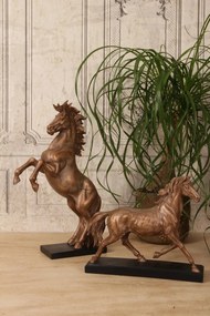 Statuetă decorativă din polirășină, bronz, cal ridicat pe picioarele din spate, pe soclu negru, finisaj antichizat, 43,5 x 23,5 x 10 cm, „Eclipse”