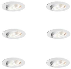 Set de 6 spoturi încastrate albe 6,8 cm, inclusiv LED 545 lm, cu dimmer IP65 - Gaius