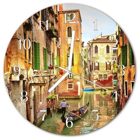 Ceas de perete din sticla rotund Veneția barca orașului multi-colorat