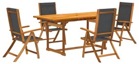 3279268 vidaXL Set mobilier de grădină, 5 piese, lemn masiv acacia/textilenă