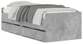 3207360 vidaXL Cadru de pat cu sertare, gri beton, 75x190 cm, mic single