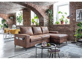 Colțar extensibil din imitație de piele cu șezlong pe partea dreaptă Miuform Lofty Lilly Vintage, maro