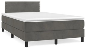 vidaXL Pat box spring cu saltea, gri închis, 120x190 cm, catifea