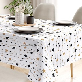Goldea față de masă 100% bumbac - steluțe aurii și negre pe alb 80 x 80 cm