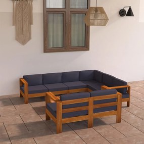 3057958 vidaXL Set mobilier grădină perne gri închis, 8 piese, lemn acacia