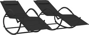 vidaXL Șezlonguri de plajă balansoar, 2 buc., negru, oțel & textilenă