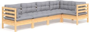 vidaXL Set mobilier grădină cu perne gri, 5 piese, lemn masiv de pin