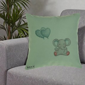 Perna Decorativa, Model Elefant si baloane in forma de inimioare, 40x40 cm, Verde, Husa Detasabila, Perna Inclusa, BEKZ®