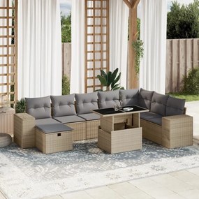vidaXL Set canapele de grădină, 9 piese, cu perne, bej, poliratan