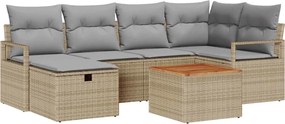 vidaXL Set de canapele pentru grădină cu pernă 7 pcs Bej Rattan poli