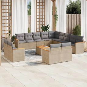 vidaXL Set canapele de grădină, 14 piese, cu perne, bej, poliratan