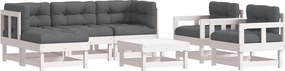 vidaXL Set mobilier de grădină cu perne, 7 piese, alb, lemn masiv