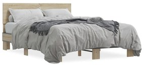 3280203 vidaXL Cadru de pat, stejar sonoma, 120x190cm, lemn prelucrat și metal