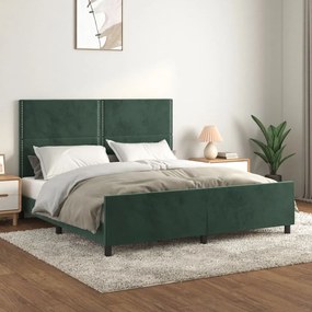 Cadru de pat cu tablie, verde inchis, 180x200 cm, catifea Verde inchis, 180 x 200 cm, Culoare unica si cuie de tapiterie