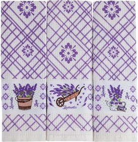 decoDoma Set prosoape bucătărie vafelă LAVANDĂ 40 x 60 cm 3 buc