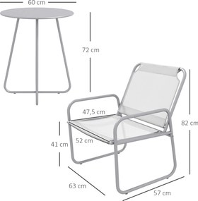 Outsunny Set mobilier de grădină 3 piese, 2 scaune cu tapițerie din material respirabil, 1 măsuță rotundă Ø60 cm, Gri deschis | Aosom Romania
