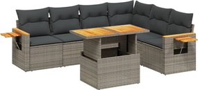 vidaXL Set canapele de grădină, 7 piese, cu perne, gri, poliratan