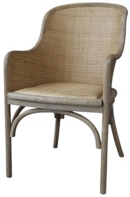 Scaun dining bej din rattan si rachita, cu aspect vintage Old French