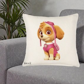 Perna Personalizata Skye PAW Patrol Roz, 40x40 cm, Crem Reliefat, Husa Detasabila, Perna Inclusa, BEKZ®