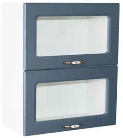 Corp superior vitrina 60 cu 2 usi orizontale Zebra MDF albastru drept