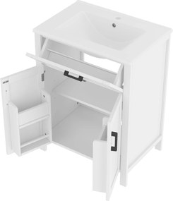 Dulap de baie independent cu chiuvetă, rafturi cu uși duble, sertare practice, rafturi ajustabile, 60x46x84,8 cm, Alb