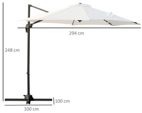 Outsunny Umbrela de Gradina Descentralizata, Unghi Reglabil 360 ° Rotativa in Poliester, Alb Crem, Φ294x248cm