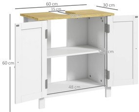 kleankin Mobilier sub-lavabo 2 usi raft reglabil 2 etaje interioare manere din PU 60 x 30 x 60 cm alb | Aosom Romania