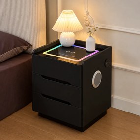 ALVÉA — Noptieră inteligentă cu încărcare Wireless, Bluetooth Stereo, iluminare RGB, USB + Type-C, Negru
