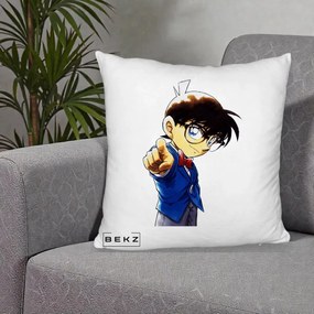 Perna Personalizata Detective Conan Conan Arata, 40x40 cm, Alb Pufos, Husa Detasabila, Perna Inclusa, BEKZ®