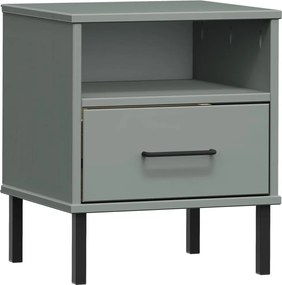 vidaXL Noptieră cu picioare metalice „OSLO”, gri, lemn masiv pin