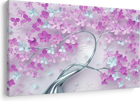 Tablouri cu flori pe trunchi argintiu - abstract (90x60 cm)