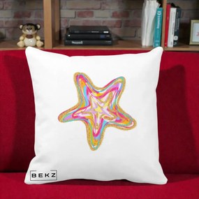 Perna Decorativa Stea de Mare Colorata Psiheledic, 40x40 cm, Alba Mata, Husa Detasabila, Perna Inclusa, BEKZ®