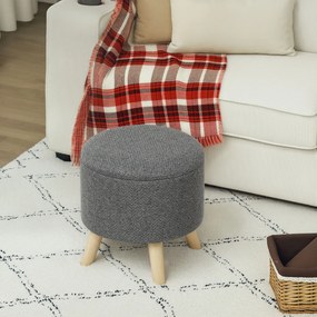 HOMCOM Pouf rotund picior de odihnă taburet cu depozitare picioare din lemn design modern gri | Aosom Romania