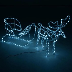 Decorațiune de Crăciun ren cu sanie, alb rece, 140 cm