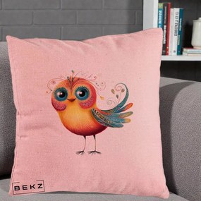 Perna Decorativa Pasare Vibranta cu Aripi Ornamentale, 40x40 cm, Roz, Husa Detasabila, Perna Inclusa, BEKZ®