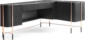 Birou lemn masiv Calista Negru-Rose Gold Blat Marmură
