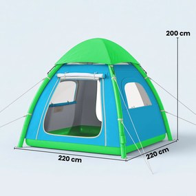 Outsunny Cort gonflabil 3 persoane - montare rapidă, camping outdoor cu pompă, ferestre din plasă, acoperiș detașabil | Aosom Romania