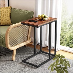 Masuta laterala GLINT cu decor de nuc, neagra