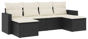 3219306 vidaXL Set mobilier de grădină cu perne, 6 piese, negru, poliratan
