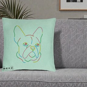 Perna Decorativa Bulldog Francez Line Art Curcubeu, 40x40 cm, Verde Menta, Husa Detasabila, Perna Inclusa, BEKZ®