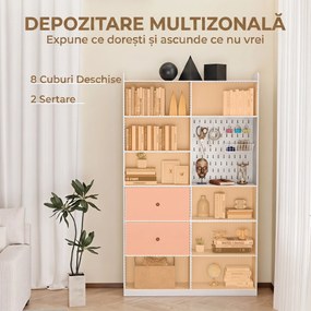 HOMCOM Bibliotecă Dublă cu 6 Niveluri, Sertare și Panou Perforat, Alb | Aosom Romania