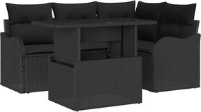 vidaXL Set dining pentru exterior cu pernă 5 pcs Negru Rattan poli