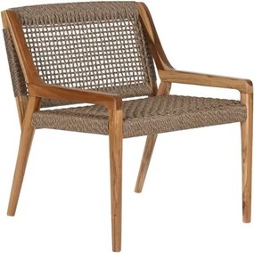 Scaun lounge cu brațe din lemn masiv de teak cu șezut și spătar împletite din fibră naturală, 65×62×72 cm, „Nairobi" |